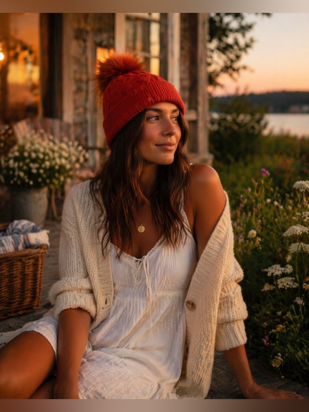 LULULEMON Chevron Knit Pom Beanie Fleece-Lined Winter Hat